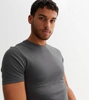 New Look Dark Grey Crew Neck Muscle Fit T-Shirt
